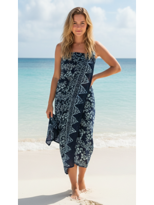 Sarong Beach Coverup Batik from Bali Large Size Black & Blue