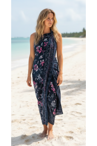 Sarong Beach Coverup Bali Batik Large Size Black, White & Pinks