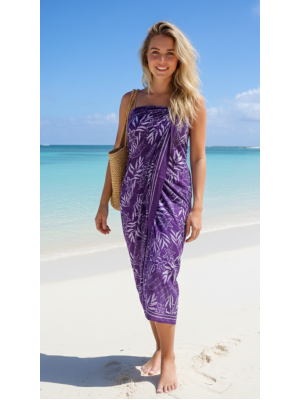 Sarong Beach Coverup Batik from Bali Large Size Purple Leaf Design