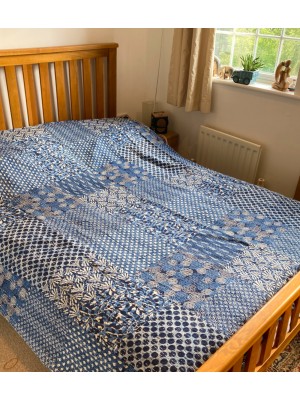 Kingsize Indian Cotton Kantha Quilt / Bedspread / Throw/ Bed Cover - Contemporary Indigo Patchwork Quilt Design - Fair Trade Kingsize Indian Cotton Kantha Quilt / Bedspread / Throw/ Bed Cover - Contemporary Indigo Patchwork Quilt Design - Fair Trade