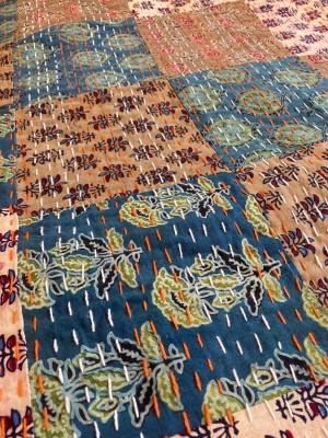 Kingsize Indian Cotton Kantha Quilt / Bedspread / Throw/ Bed Cover - Contemporary Muted Turquoise Patchwork Quilt Design - Fair Trade Kingsize Indian Cotton Kantha Quilt / Bedspread / Throw/ Bed Cover - Contemporary Muted Turquoise Patchwork Quilt Design - Fair Trade