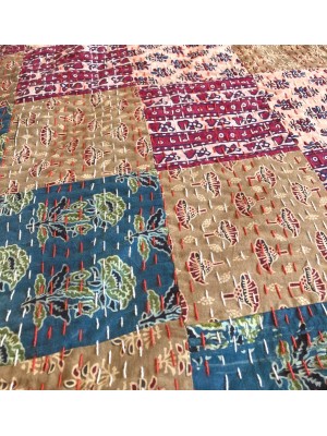 Kingsize Indian Cotton Kantha Quilt / Bedspread / Throw/ Bed Cover - Contemporary Muted Bergundy Patchwork Quilt Design - Fair Trade Kingsize Indian Cotton Kantha Quilt / Bedspread / Throw/ Bed Cover - Contemporary Muted Bergundy Patchwork Quilt Design - Fair Trade