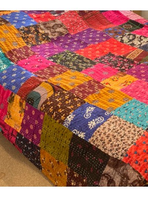 Kingsize Indian Cotton Kantha Quilt / Bedspread / Throw/ Bed Cover - Contemporary Vibrant Rainbow Patchwork Quilt Design - Fair Trade Kingsize Indian Cotton Kantha Quilt / Bedspread / Throw/ Bed Cover - Contemporary Vibrant Rainbow Patchwork Quilt Design - Fair Trade