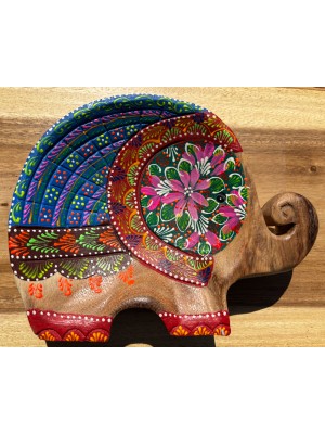 Handcrafted Hand Painted Wooden Elephant Dish - Red & Blue Handcrafted Hand Painted Wooden Elephant Dish - Red & Blue