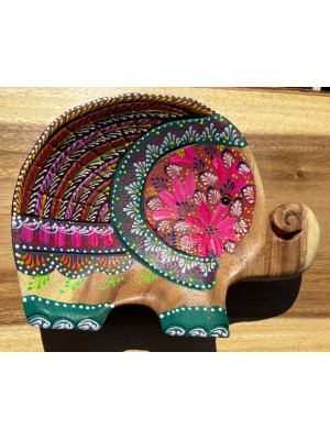 Handcrafted Hand Painted Wooden Elephant Dish - Brown & Green Handcrafted Hand Painted Wooden Elephant Dish - Brown & Green