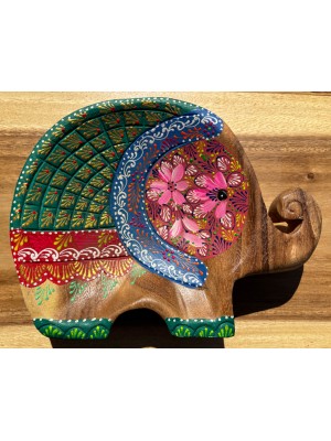 Handcrafted Hand Painted Wooden Elephant Dish - Green Handcrafted Hand Painted Wooden Elephant Dish - Green