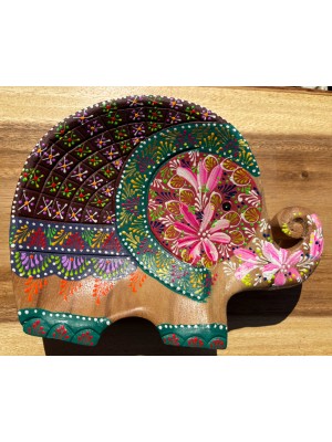Handcrafted Hand Painted Wooden Elephant Dish - Pink & Green Handcrafted Hand Painted Wooden Elephant Dish - Pink & Green