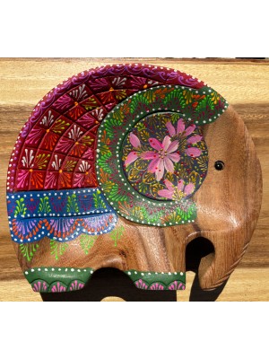 Handcrafted Hand Painted Wooden Elephant Dish - Maroon & Green Handcrafted Hand Painted Wooden Elephant Dish - Maroon & Green