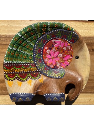 Handcrafted Hand Painted Wooden Elephant Dish - Green & Blue Handcrafted Hand Painted Wooden Elephant Dish - Green & Blue