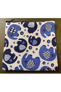 Large Baby Elephant Purse Unbleached Cotton Two Tone Blue Design Fair Trade
