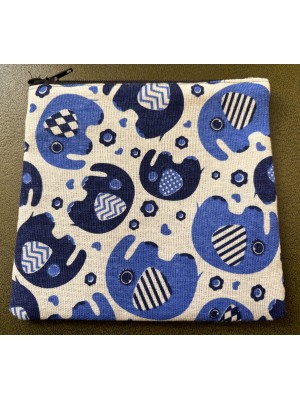 Large Baby Elephant Purse Unbleached Cotton Two Tone Blue Design Fair Trade
