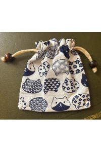 Large Unbleached Cotton Pouch / Purse - Contemporary  Cat Print from Thailand