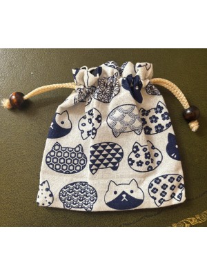 Large Unbleached Cotton Pouch / Purse - Contemporary Cat Print from Thailand Large Unbleached Cotton Pouch / Purse - Contemporary Cat Print from Thailand