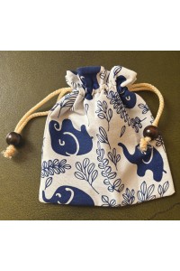 Large Unbleached Cotton Pouch - Contemporary  Baby Elephant Print from Thailand