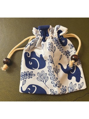 Large Unbleached Cotton Pouch - Contemporary Baby Elephant Print from Thailand Large Unbleached Cotton Pouch - Contemporary Baby Elephant Print from Thailand