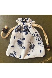 Large Unbleached Cotton Pouch / Purse - Dotty Baby Elephant Print from Thailand