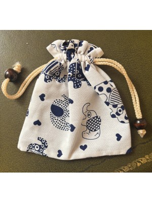 Large Unbleached Cotton Pouch / Purse - Dotty Baby Elephant Print from Thailand Large Unbleached Cotton Pouch / Purse - Dotty Baby Elephant Print from Thailand