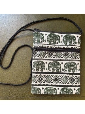 Padded Crossbody Passport / Phone Bag - Traditional Baby Elephant Print from Laos - Green Padded Crossbody Passport / Phone Bag - Traditional Baby Elephant Print from Laos - Green