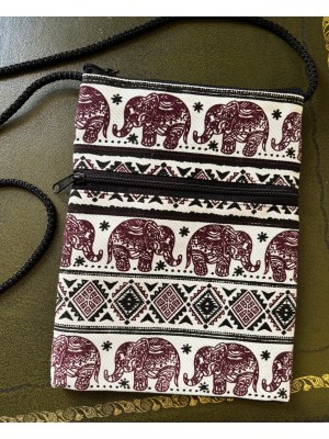 Padded Crossbody Passport / Phone Bag - Traditional Baby Elephant Print from Laos - Maroon Padded Crossbody Passport / Phone Bag - Traditional Baby Elephant Print from Laos - Maroon