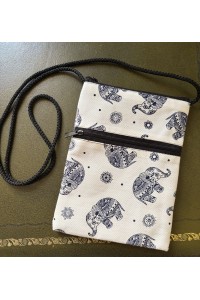 Padded Crossbody Passport / Phone Bag - Traditional Baby Elephant Print from Thailand
