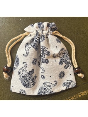 Large Unbleached Cotton Pouch / Purse - Traditional Baby Elephant Print from Thailand Large Unbleached Cotton Pouch / Purse - Traditional Baby Elephant Print from Thailand