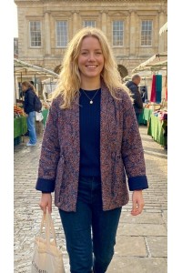 Kantha Jacket - Cotton Quilted Summer Weight Blue Classic Geometric Design Reversible Indian Kantha Jacket - Fair Trade - Available in sizes 8 - 18 Kantha Jacket - Cotton Quilted Summer Weight Blue Classic Geometric Design Reversible Indian Kantha Jacket - Fair Trade - Available in sizes 8 - 18