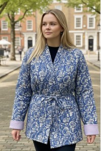 Kantha Jacket - Cotton Quilted Summer Weight Blue & White Flowers Reversible Indian Kantha Jacket - Fair Trade - Available in sizes 8 - 18 Kantha Jacket - Cotton Quilted Summer Weight Blue & White Flowers Reversible Indian Kantha Jacket - Fair Trade - Available in sizes 8 - 18