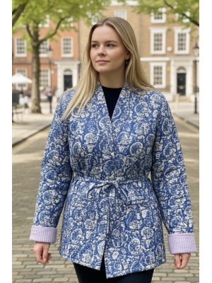 Kantha Jacket - Cotton Quilted Summer Weight Blue & White Flowers Reversible Indian Kantha Jacket - Fair Trade - Available in sizes 8 - 18 Kantha Jacket - Cotton Quilted Summer Weight Blue & White Flowers Reversible Indian Kantha Jacket - Fair Trade - Available in sizes 8 - 18