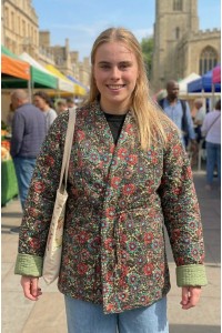 Kantha Jacket - Cotton Quilted Summer Weight Green Geometric Flowers Reversible Indian Kantha Jacket - Fair Trade - Available in sizes 8 -18 Kantha Jacket - Cotton Quilted Summer Weight Green Geometric Flowers Reversible Indian Kantha Jacket - Fair Trade - Available in sizes 8 -18