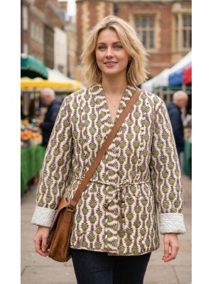Kantha Jacket - Cotton Quilted Summer Weight Green & White Flowers Reversible Indian Kantha Jacket - Fair Trade - Available in sizes 8 -18 Kantha Jacket - Cotton Quilted Summer Weight Green & White Flowers Reversible Indian Kantha Jacket - Fair Trade - Available in sizes 8 -18