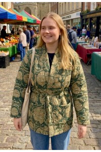 Kantha Jacket - Cotton Quilted Spring / Autumn Weight Green & White Paisley Design Reversible Indian Kantha Jacket - Fair Trade - Available in sizes 8 - 18 Kantha Jacket - Cotton Quilted Spring / Autumn Weight Green & White Paisley Design Reversible Indian Kantha Jacket - Fair Trade - Available in sizes 8 - 18