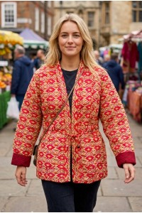 Kantha Jacket - Cotton Quilted Summer Weight Pink Geometric Reversible Indian Kantha Jacket - Fair Trade - Available in sizes 8 - 18 Kantha Jacket - Cotton Quilted Summer Weight Pink Geometric Reversible Indian Kantha Jacket - Fair Trade - Available in sizes 8 - 18