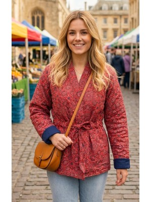 Kantha Jacket - Cotton Quilted Summer Weight Red Classic Geometric Design Reversible Indian Kantha Jacket - Fair Trade - Available in sizes 8 - 18 Kantha Jacket - Cotton Quilted Summer Weight Red Classic Geometric Design Reversible Indian Kantha Jacket - Fair Trade - Available in sizes 8 - 18