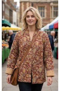 Kantha Jacket - Cotton Quilted Summer Weight Red & Yellow Flowers Reversible Indian Kantha Jacket - Fair Trade - Available in sizes 8 to 18 Kantha Jacket - Cotton Quilted Summer Weight Red & Yellow Flowers Reversible Indian Kantha Jacket - Fair Trade - Available in sizes 8 to 18