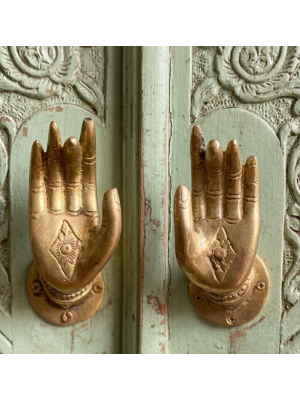 Pair of Vintage Brass Buddha Hand Door Handle Hook Pull Unusual Varada Mudra Hand Position - Made in Nepal Pair of Vintage Brass Buddha Hand Door Handle Hook Pull Unusual Varada Mudra Hand Position - Made in Nepal