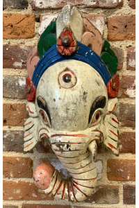 Vintage Hand Carved White Ganesh Mask Hand Painted from Kathmandu dating from 1970's
