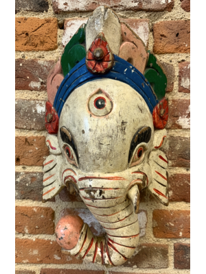 Vintage Hand Carved White Ganesh Mask Hand Painted from Kathmandu dating from 1970's
