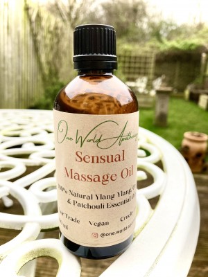 Sensual Aromatherapy Massage Oil containing Ylang Ylang, Orange & Patchouli Essential Oils - Fair Trade - Vegan - Cruelty Free