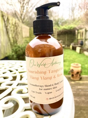 Tangerine, Ylang Ylang & Rose Nourishing Aromatherapy Hand & Body Lotion - Fair Trade - Vegan - Cruelty Free Tangerine, Ylang Ylang & Rose Nourishing Aromatherapy Hand & Body Lotion - Fair Trade - Vegan - Cruelty Free