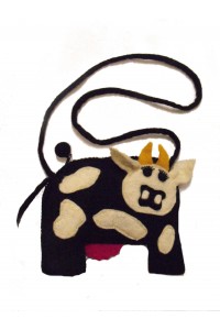 Handmade Felt Cute Cow shoulder bag - fully lined - Perfect for kids - Fairtrade Handmade Felt Cute Cow shoulder bag - fully lined - Perfect for kids - Fairtrade