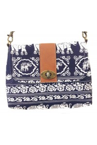 Vegan / Cruelty Free Mini Hand Bag with detachable adjustable strap - White Elephants on Blue Design - Fair Trade Vegan / Cruelty Free Mini Hand Bag with detachable adjustable strap - White Elephants on Blue Design - Fair Trade