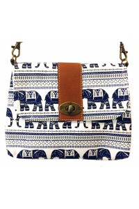 Vegan / Cruelty Free Mini Hand Bag with detachable adjustable strap - Blue Elephants on White Design - Fair Trade Vegan / Cruelty Free Mini Hand Bag with detachable adjustable strap - Blue Elephants on White Design - Fair Trade