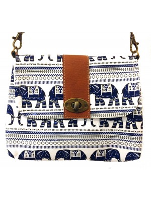 Vegan / Cruelty Free Mini Hand Bag with detachable adjustable strap - Blue Elephants on White Design - Fair Trade Vegan / Cruelty Free Mini Hand Bag with detachable adjustable strap - Blue Elephants on White Design - Fair Trade