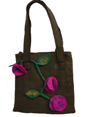 Fair Trade Hand Made Lovely Tactile Ecletic / Quirky Felt Flower Shoulder Bag