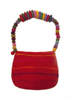Fair Trade Hand Made Lovely Tactile Red Striped Felt Hand Bag / Shoulder Bag Fair Trade Hand Made Lovely Tactile Red Striped Felt Hand Bag / Shoulder Bag