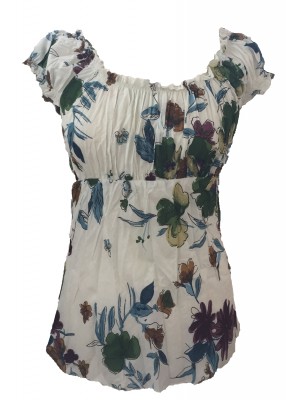 Lovely White Floaty Bold Floral Print Emily Blouse - On the shoulder or off the Shoulder - Fair Trade 100% Cotton Lovely White Floaty Bold Floral Print Emily Blouse - On the shoulder or off the Shoulder - Fair Trade 100% Cotton
