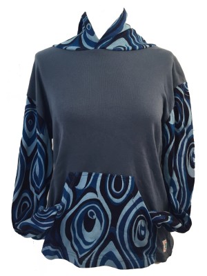 Fair Trade Blue Jersey Cotton Retro Spiral Ladies Hoodie Fair Trade Blue Jersey Cotton Retro Spiral Ladies Hoodie