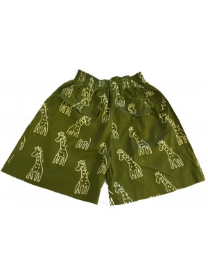 Kids Olive Green Classic Giraffe Design Shorts Ages 1 - 5 - Fair Trade Kids Olive Green Classic Giraffe Design Shorts Ages 1 - 5 - Fair Trade