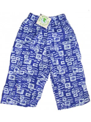 Kids Colourful Cotton Elasticated Children's Blue Ocean Print Trousers - Fair Trade Kids Colourful Cotton Elasticated Children's Blue Ocean Print Trousers - Fair Trade