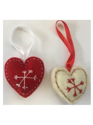 Fair Trade Felt Red & White Heart Christmas Decorations - Set of 2 Fair Trade Felt Red & White Heart Christmas Decorations - Set of 2